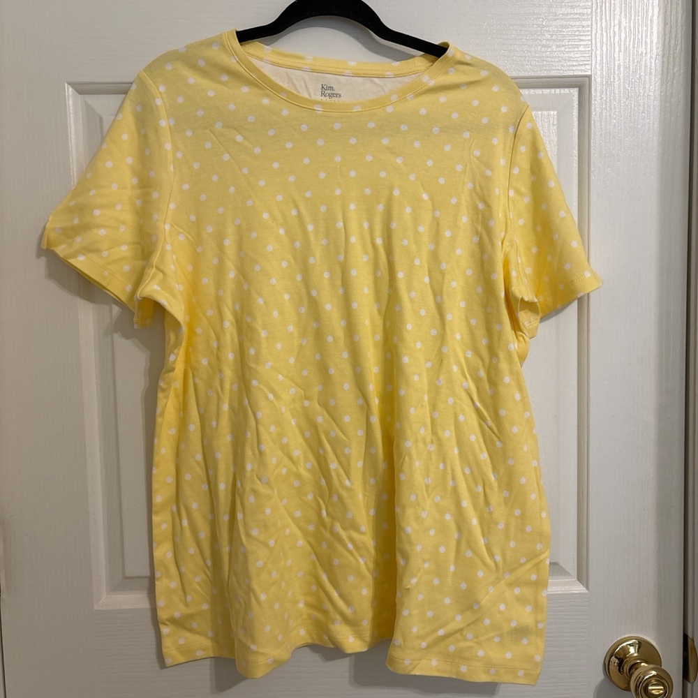 Kim Rogers Yellow and White Polka Dot Tee